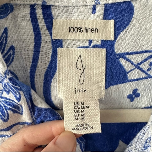 JOIE Blue and White Floral Paisley Linen Two-Piece Set SZ S - Picture 2 of 6